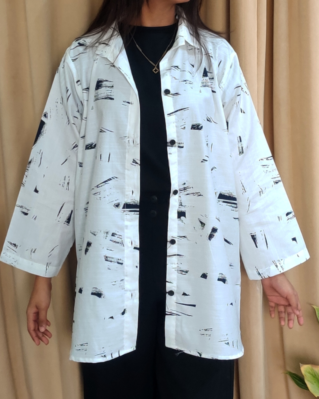 Women’s White Button Down Shirt with Print