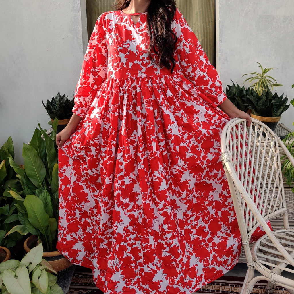 Red & White Floral Maxi Dress – Breezy  Flow Edition