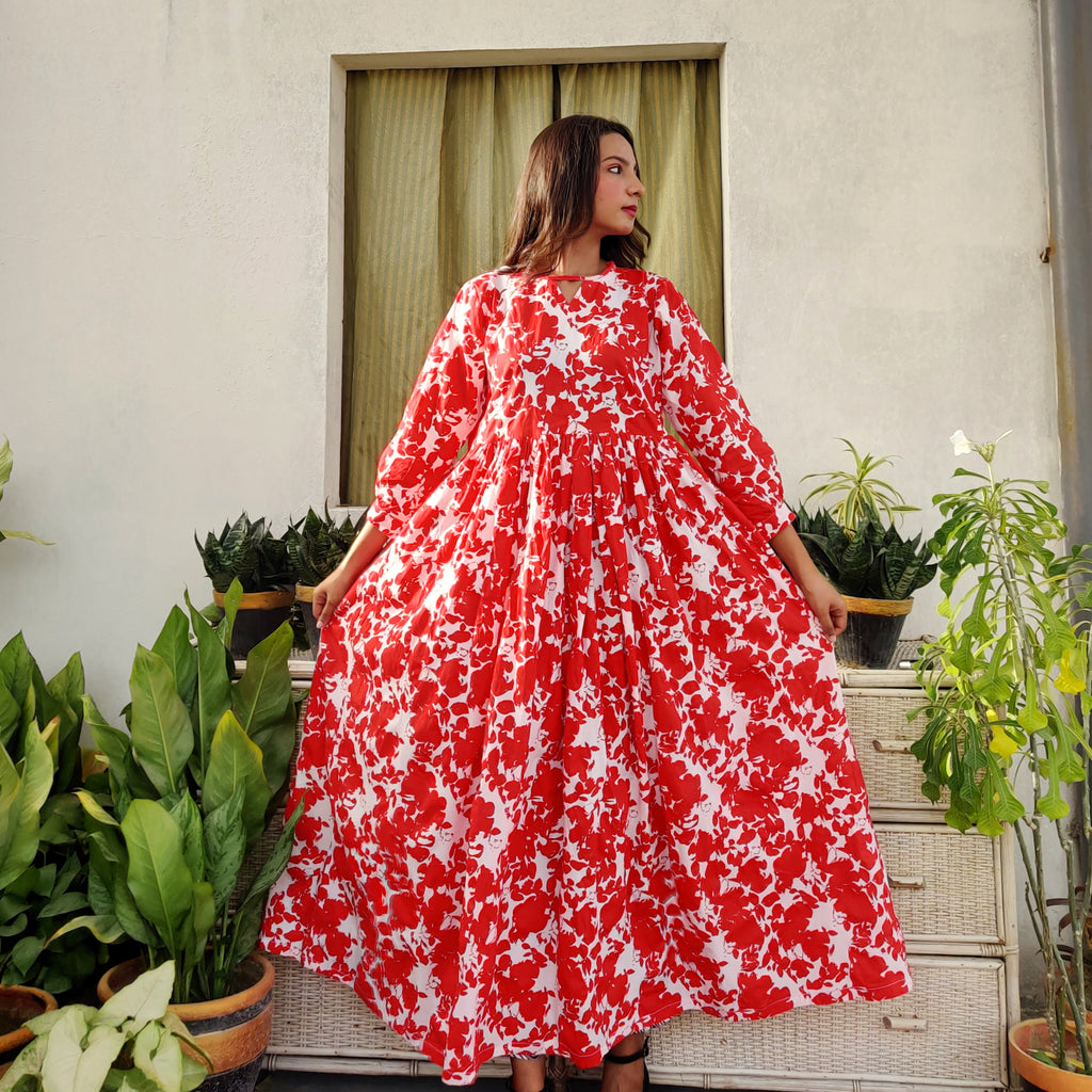 Red & White Floral Maxi Dress – Breezy  Flow Edition