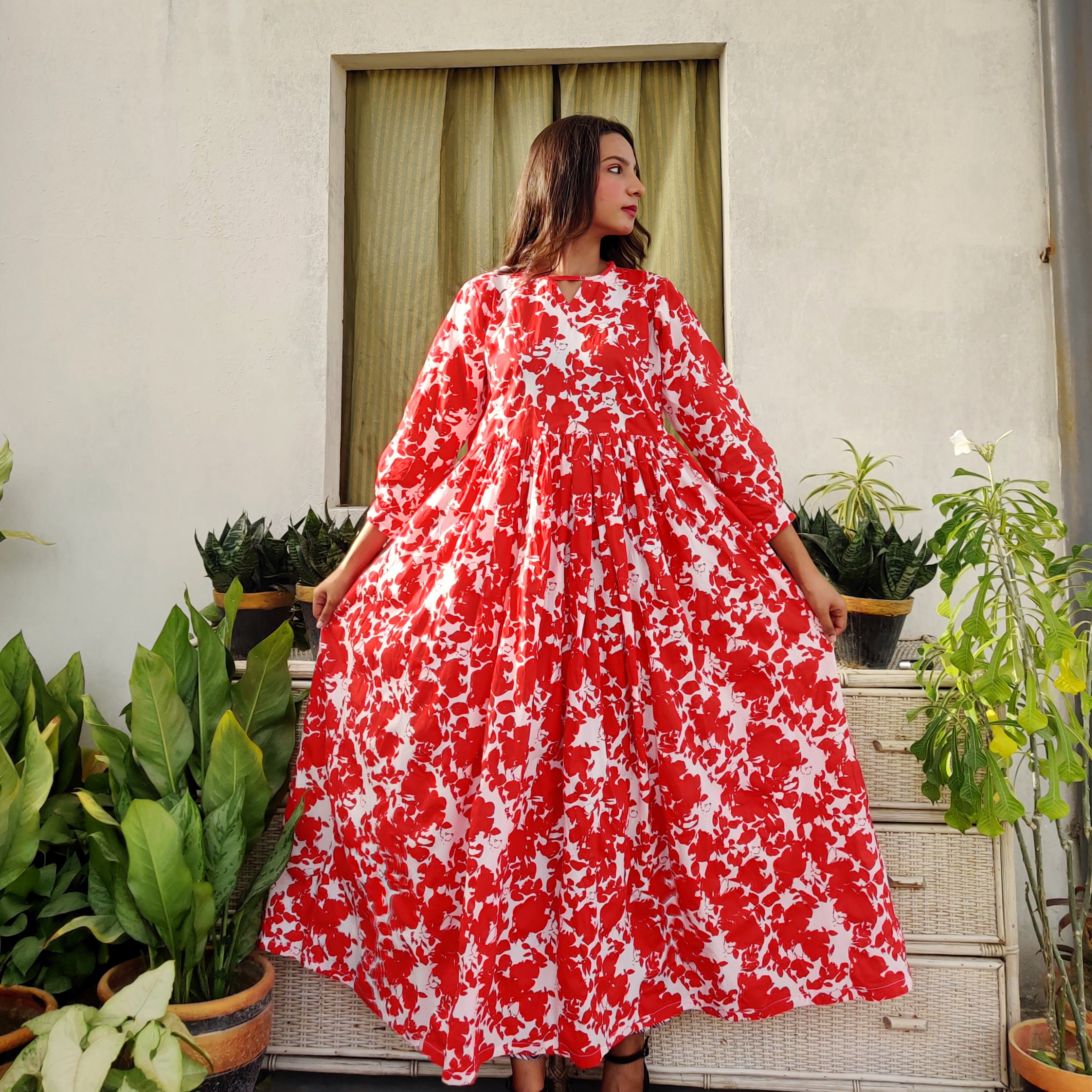 Red & White Floral Maxi Dress – Breezy  Flow Edition