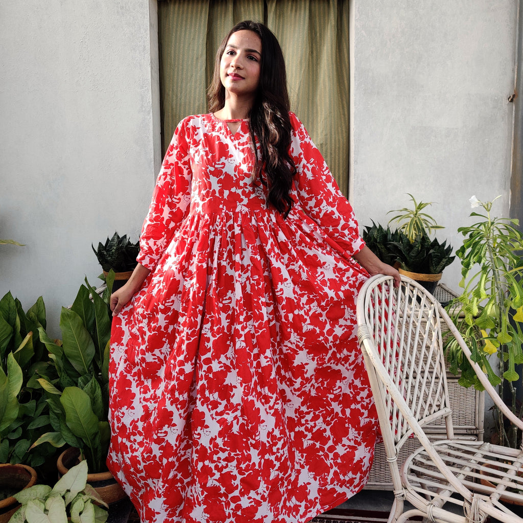 Red & White Floral Maxi Dress – Breezy  Flow Edition