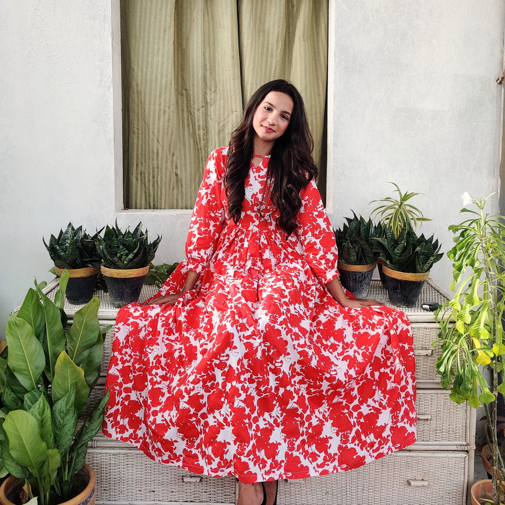 Red & White Floral Maxi Dress – Breezy  Flow Edition