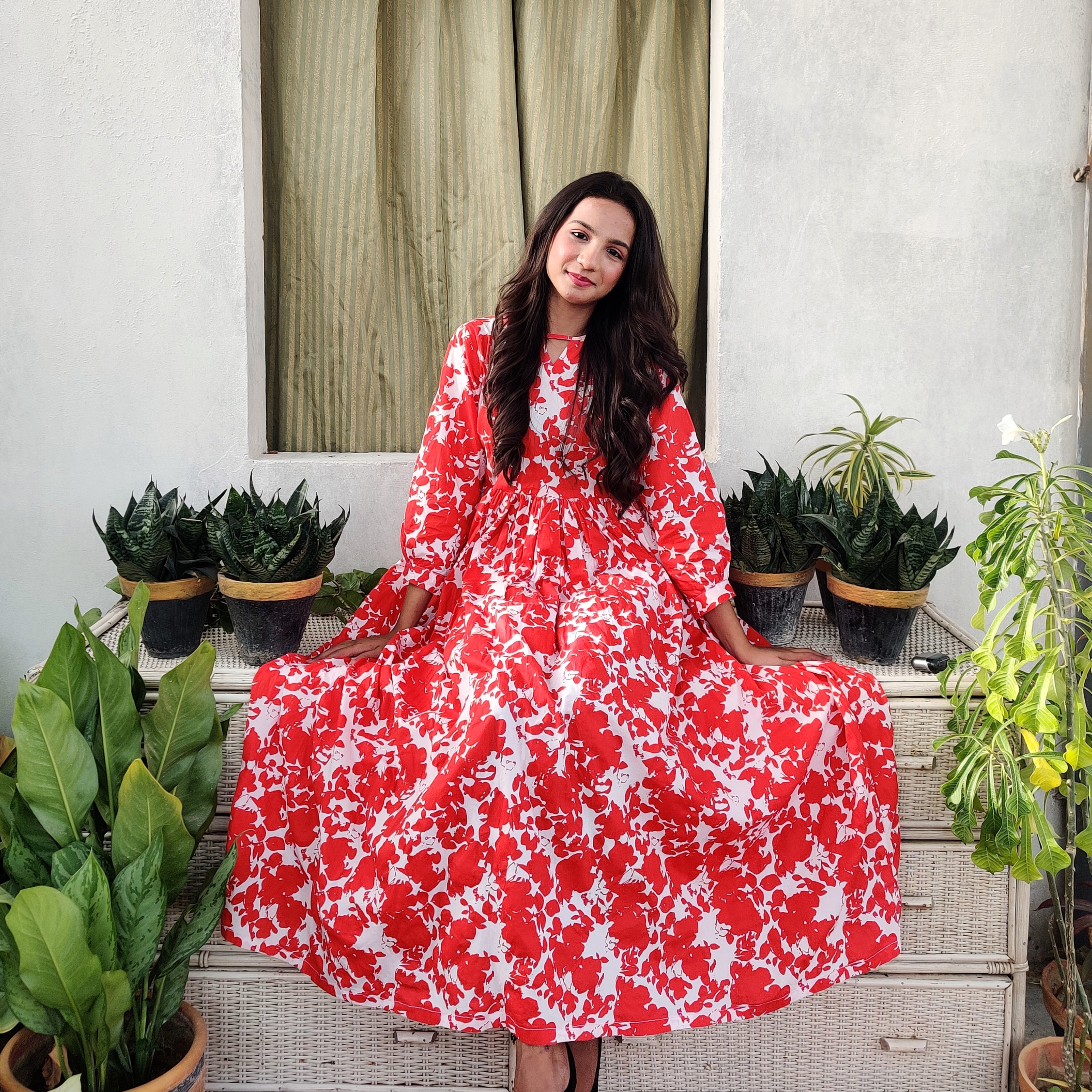 Red & White Floral Maxi Dress – Breezy  Flow Edition